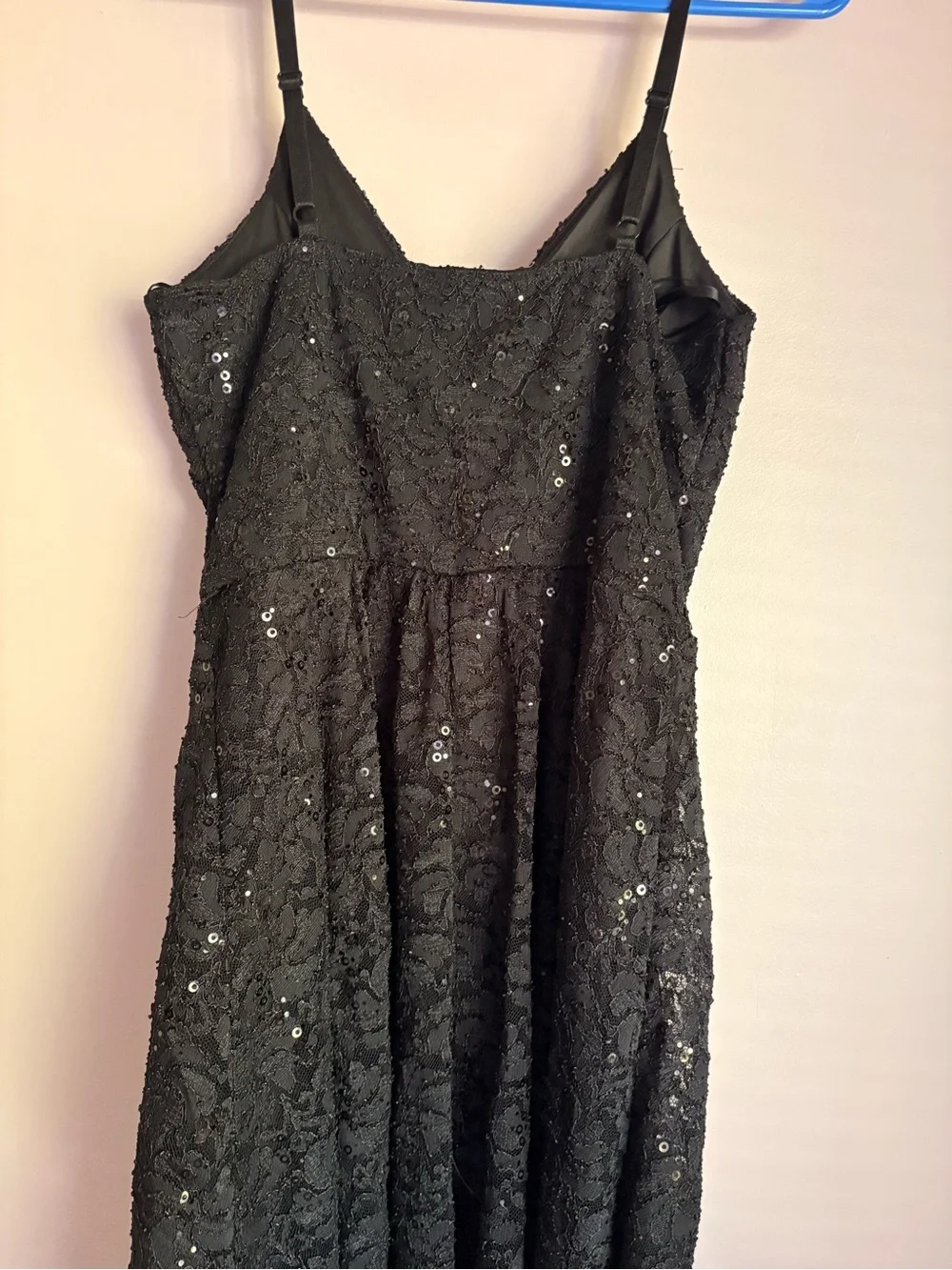 ❤️As U Wish NWT Black Lace Sequin High-Low Spaghetti Strap Dress